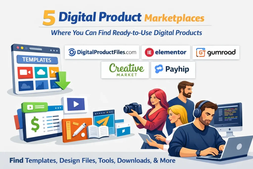 5 digital product marketplaces for ready-to-use templates, design files, tools, and downloads