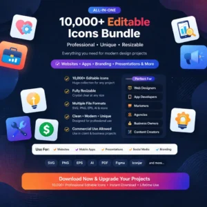 10,000+ editable icons bundle for websites, apps, branding, and business design projects
