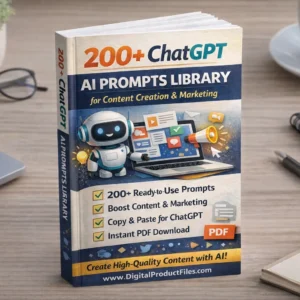 200+ ChatGPT AI prompts library for content creation and digital marketing – ready to use prompt collection PDF download from DigitalProductFiles.com