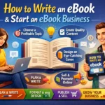 How to write an eBook and start an eBook business with profitable topic, content writing, cover design, publishing, and online selling steps